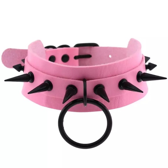 rat poison Jewelry - Black Spike studded light pink choker
